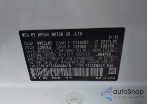 2016 Acura Rlx Technology Package from USA, damaged, VIN JH4KC1F50GC000418